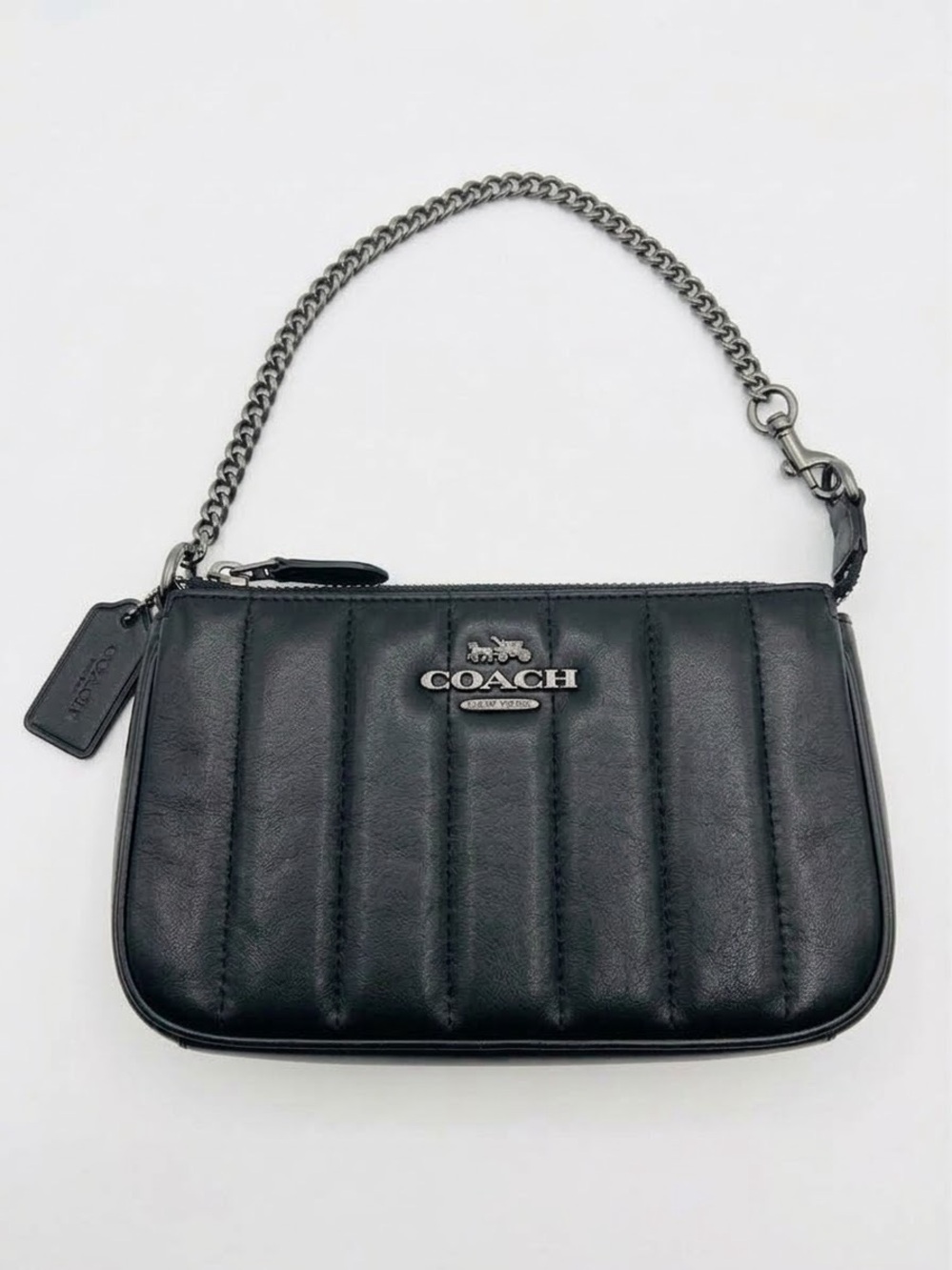 Coach Black Linear Quilted Nappa Leather Nolita 19 Chain Wristlet Bag C1850